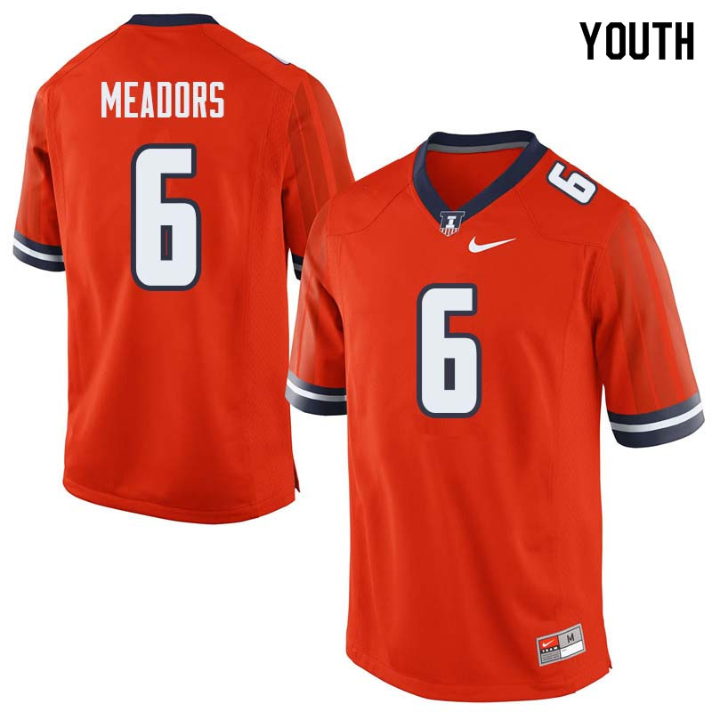 Youth #6 Shaedon Meadors Illinois Fighting Illini College Football Jerseys Sale-Orange